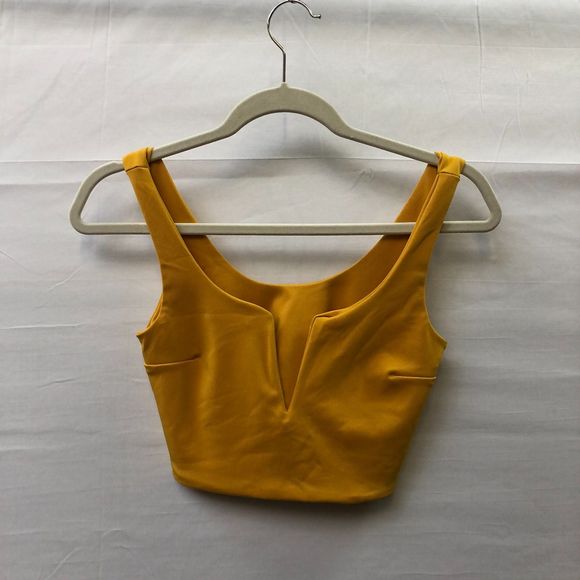 Ceylon Mustard Cotton Blend Yellow Split Deep V Crop Tank Top Small Side Zipper - Picture 3 of 9